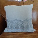 Lavender House Blue Grey Linen Cushion with Lace Pattern