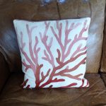 Lavender House Linen Cushion with Coral Embroidered Pattern